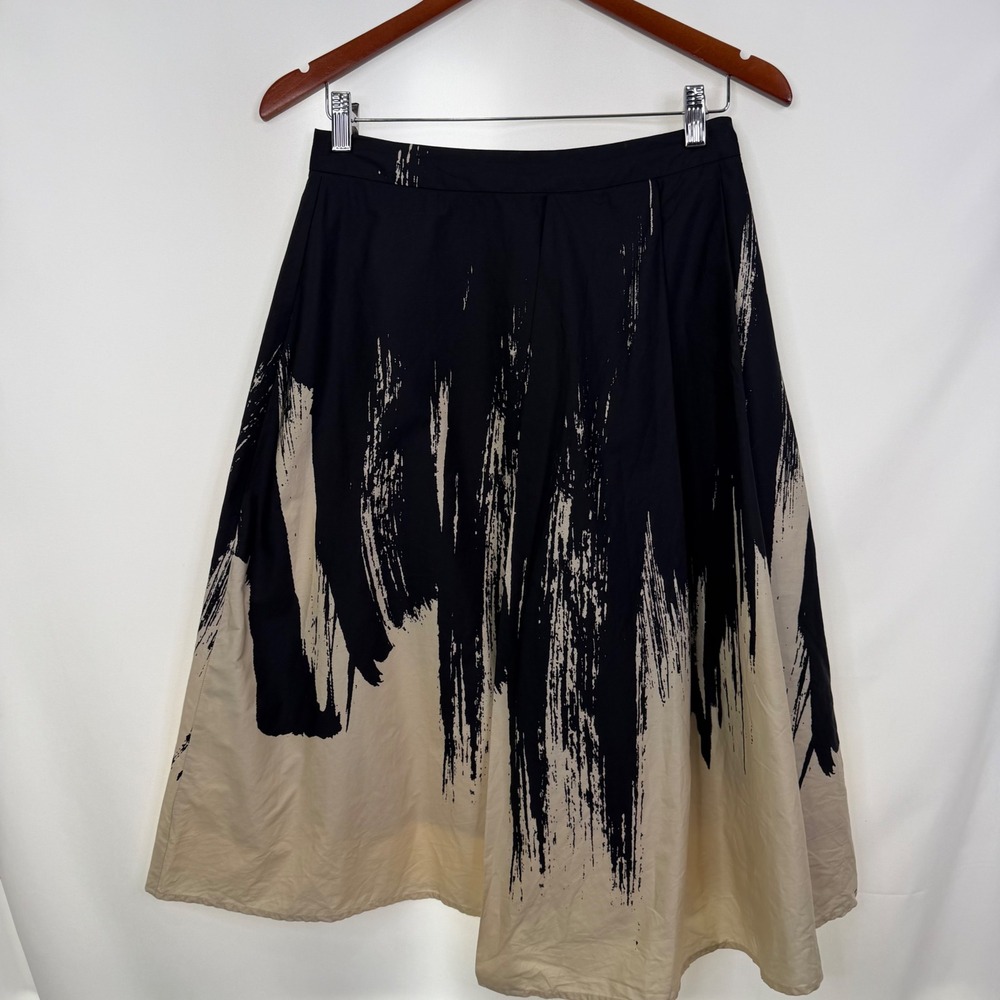 Eva Franco Black & Tan Paint-Brush Midi Skirt - Picture 5 of 8